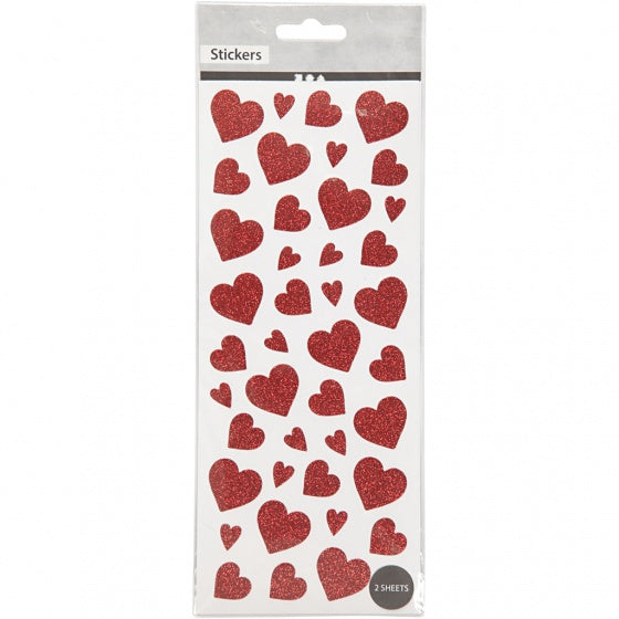 glitterstickers hartjes rood 10 x 24 cm 84-delig