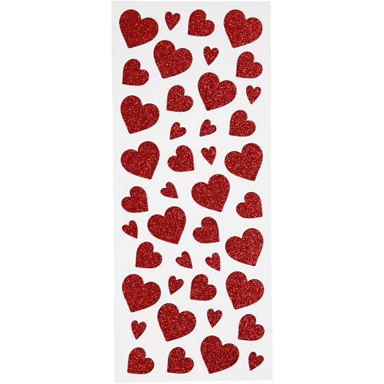 glitterstickers hartjes rood 10 x 24 cm 84-delig