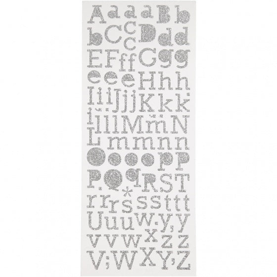 glitterstickers letters zilver 10 x 24 cm