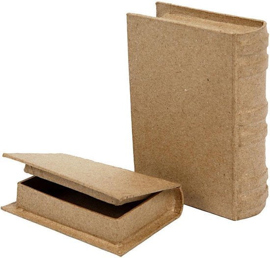 handgemaakt boek papier-maché bruin 2 stuks