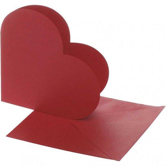 hartvormige kaarten met envelop 12,5 x 12,5 cm 10 sets rood