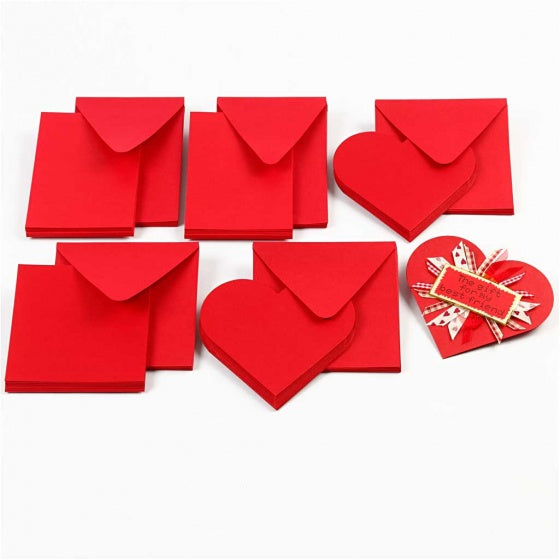 hartvormige kaarten met envelop 12,5 x 12,5 cm 10 sets rood
