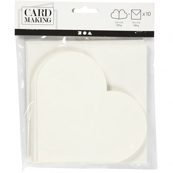 hartvormige kaarten met envelop 12,5 x 12,5 cm 10 sets wit