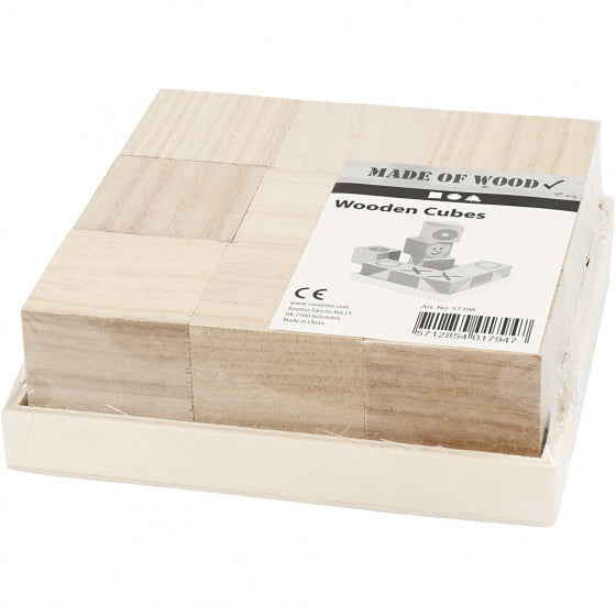 houten blokken 4 x 4 x 4 cm lichtbruin 9 stuks