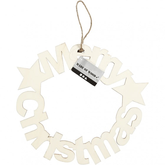 houten decoratie Merry Christmas 22 cm blank per stuk