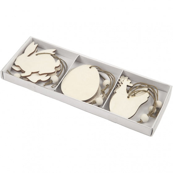 Houten Paasdecoraties, 9st.