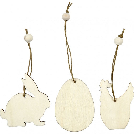 Houten Paasdecoraties, 9st.
