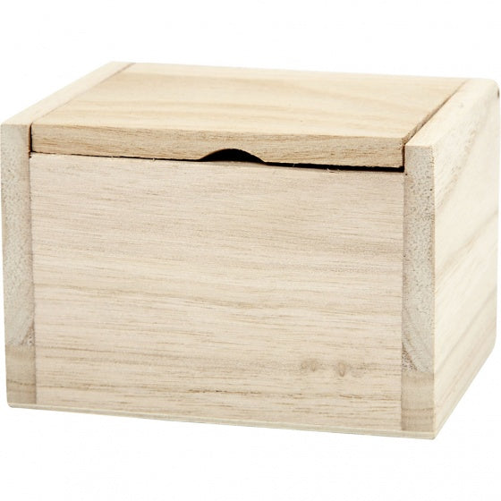 houten versierbare doos met opklapbaar deksel.