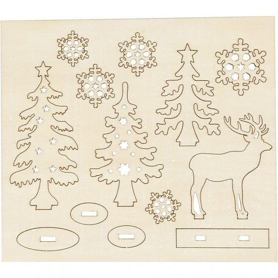 houten figuren bomen/ hert bruin 17 cm