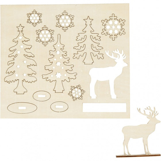 houten figuren bomen/ hert bruin 17 cm