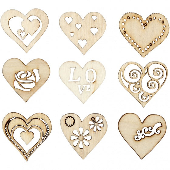 houten harten 2,8 cm blank set 45 stuks