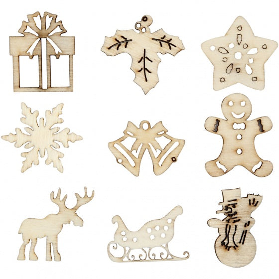 houten kerstornamenten 2,8 cm blank set 45 stuks