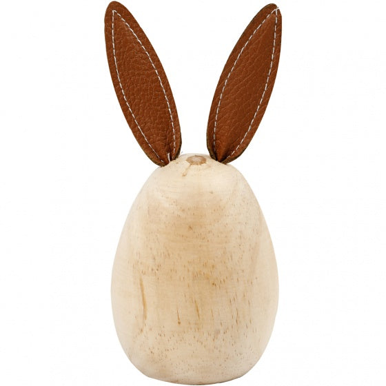 houten konijn 13 cm grenen/leer blank/bruin per stuk