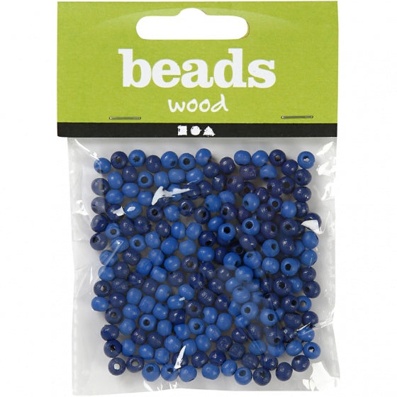 Houten Kralen Blauw, 150st.