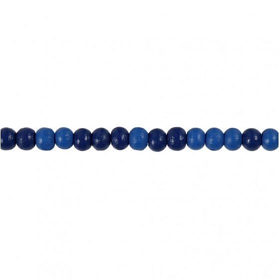 Houten Kralen Blauw, 150st.
