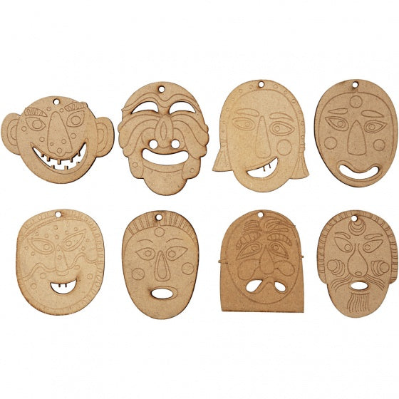 houten maskers 5,5-7 cm blank 24 stuks