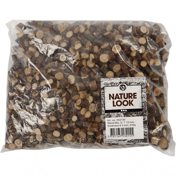 houten schijven 7-10 mm rond 4-5 mm 230 gram