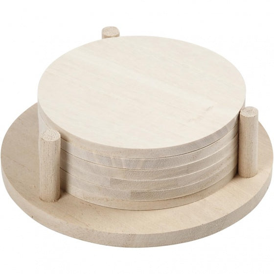 houten versierbare schijven met houder 6 stuks