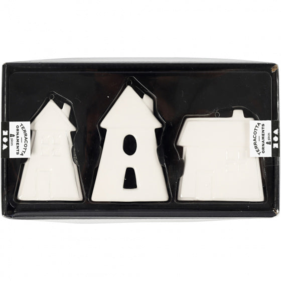 huis hanger 7,6-9,7 cm terracotta wit 3 stuks