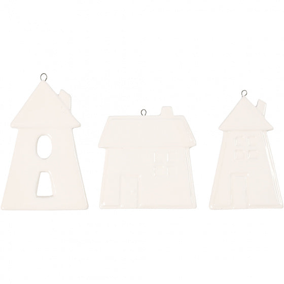 huis hanger 7,6-9,7 cm terracotta wit 3 stuks