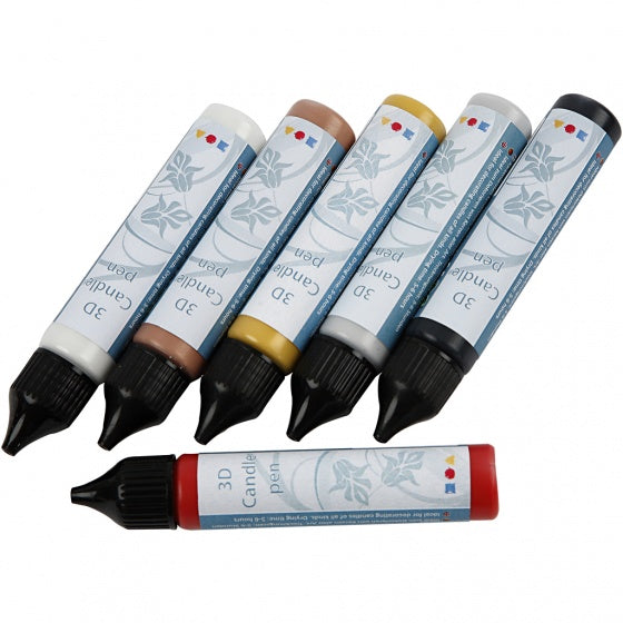 Kaarsversierpennen klassieke kleuren set 6 stuks multicolor