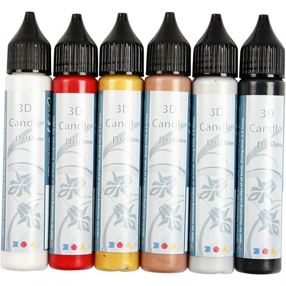 Kaarsversierpennen klassieke kleuren set 6 stuks multicolor