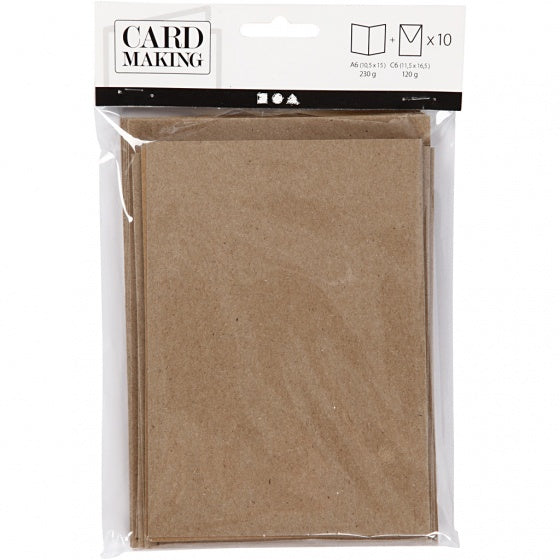 kaarten en enveloppen 10,5 x 15 cm 10 sets naturel