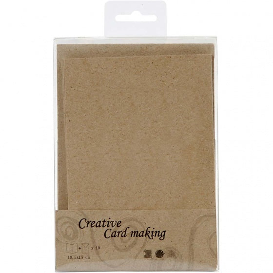 kaarten en enveloppen 10,5 x 15 cm 10 sets naturel