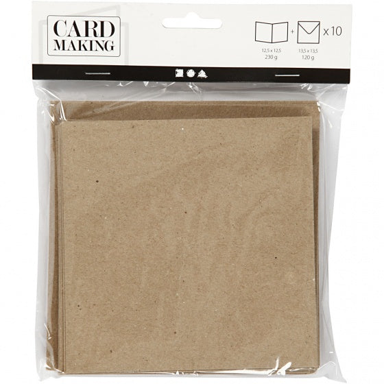 kaarten en enveloppen 12,5 x 12,5 cm 10 sets naturel