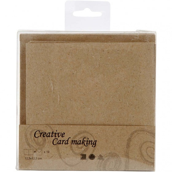 kaarten en enveloppen 12,5 x 12,5 cm 10 sets naturel