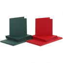 kaarten en enveloppen 15 x 15 cm 50 sets groen/rood
