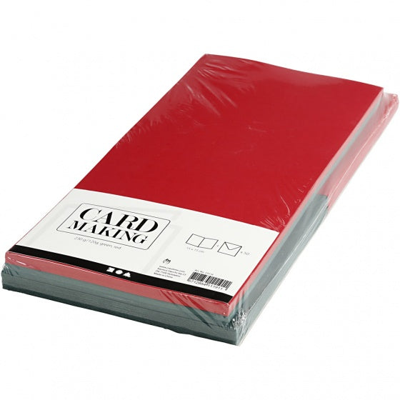 kaarten en enveloppen 15 x 15 cm 50 sets groen/rood