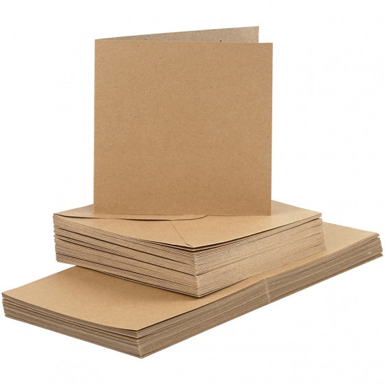 kaarten en enveloppen 15 x 15 cm 50 sets naturel