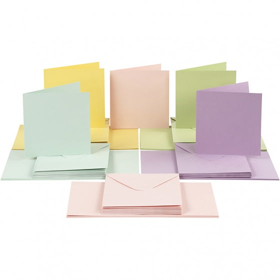 kaarten en enveloppen 15 x 15 cm 50 sets pastelkleuren