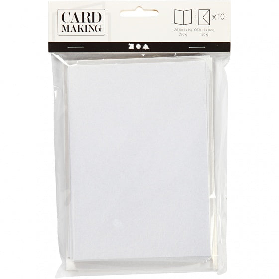 kaarten met enveloppen 10,5 x 15 cm 10 sets parelmoer crème