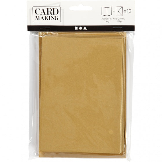 kaarten met enveloppen 10,5 x 15 cm 10 sets parelmoer goud