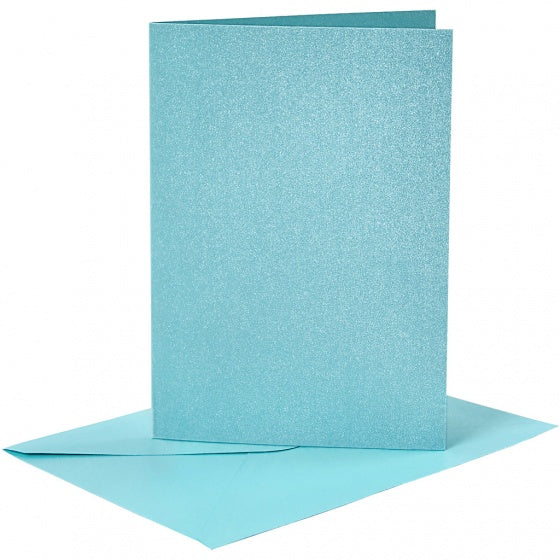 kaarten met enveloppen 10,5 x 15 cm 4 stuks parelmoer blauw