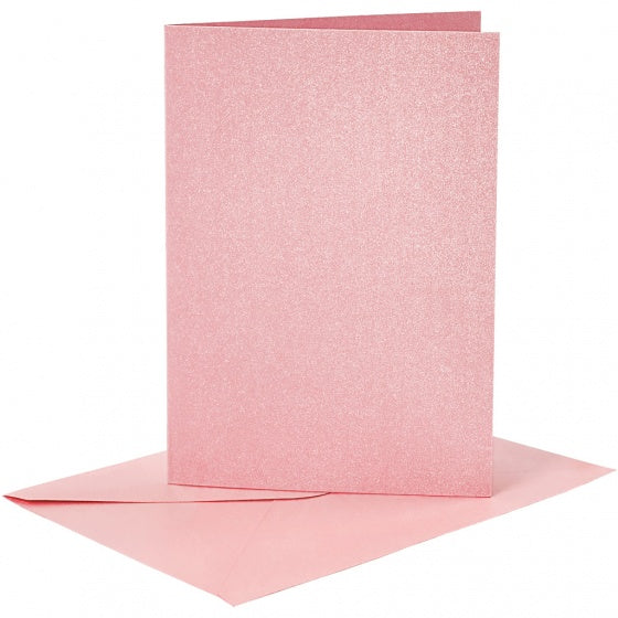 kaarten met enveloppen 10,5 x 15 cm 4 stuks parelmoer roze