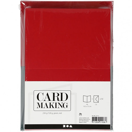 kaarten met enveloppen 10,5 x 15 cm 50 sets groen/rood