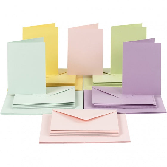 Kaarten en Enveloppen Pastelkleuren, 50 Sets