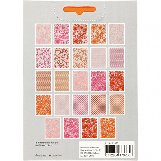 kartonblok 10,5 x 14,8 cm 6 designs 4 kleuren roze/rood