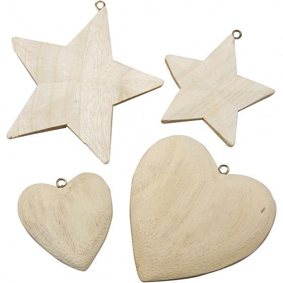 kerstdecoratie junior hout beige 4-delig