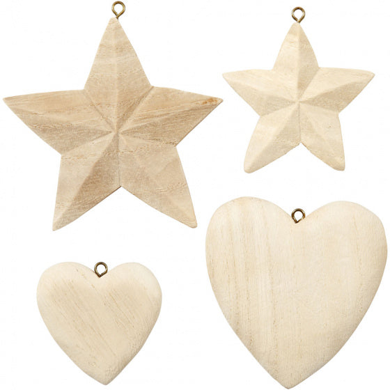 kerstdecoratie junior hout beige 4-delig