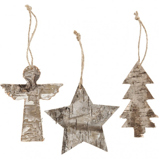 kerstornamenten hout 10 cm 3-delig