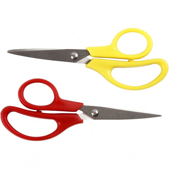 kinderschaar rood/geel 12,5 cm recht en linkshandig spits 12 stuks