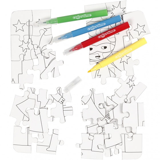kleur je eigen puzzel superheld 15x18 cm 5-delig