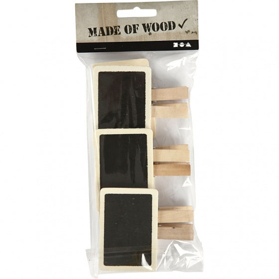 krijtbordjes met wasknijpers 6,8 x 4,7 cm hout 6 stuks