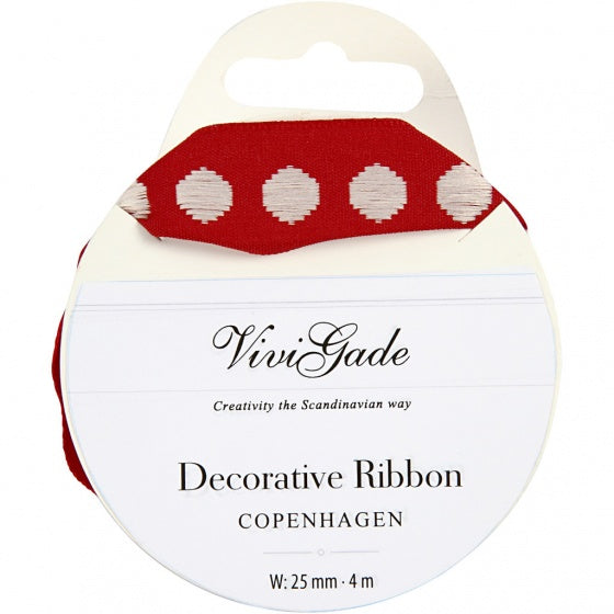 lint 4 m 25 mm rood met witte bollen