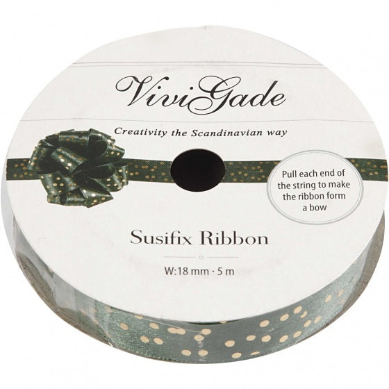 lint 5 m 18 mm groen met gouden stippen
