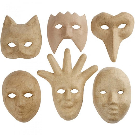 maskers papier-maché 6 stuks